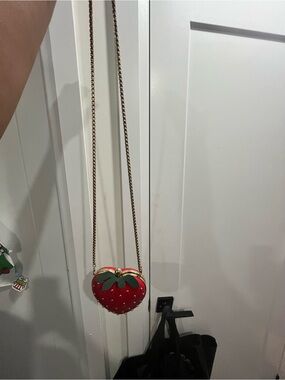 Red Strawberry Crossbody Bag with Gold Chain